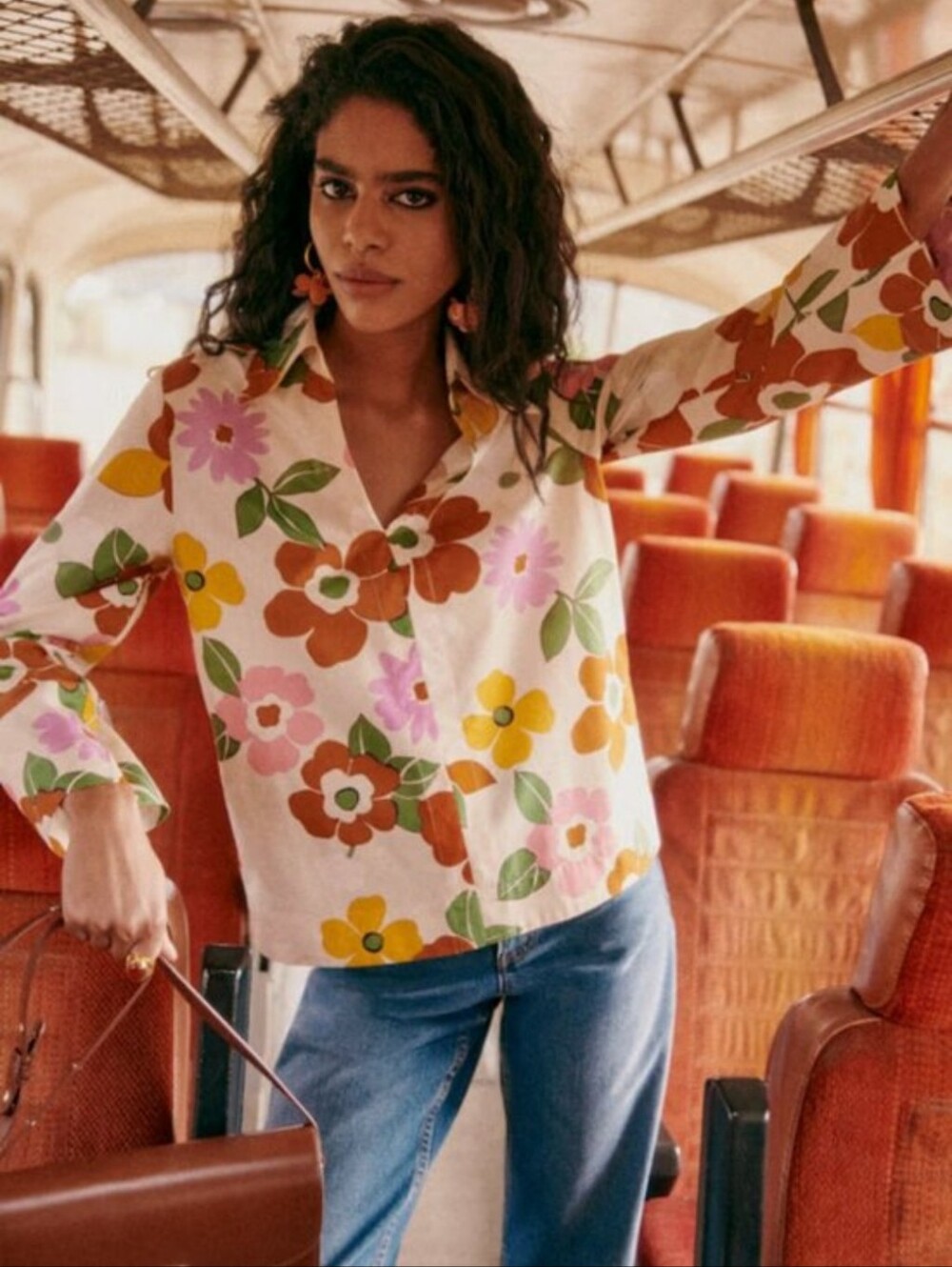 SÉZANE Angelique Sol 70's Flower Power Print Cream Multi Shacket Tunic NWT RARE - Picture 3 of 14